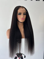 Perruque kinky straight 24 pouces avec closure 5x5 HD  Virgin Hair