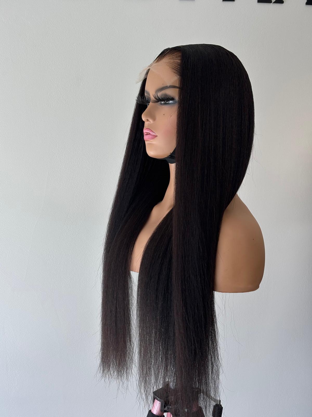 Perruque kinky straight 24 pouces avec closure 5x5 HD  Virgin Hair